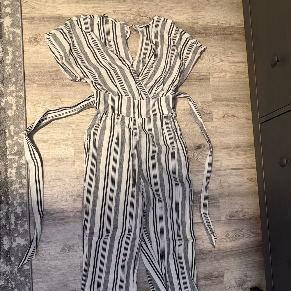 American Eagle Outfitters Black and White Striped Jumpsuit